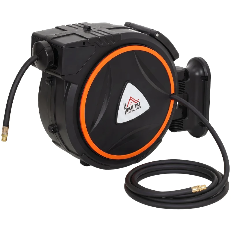 Automatic Retractable Compressed Air Hose Reel 65.6 ft + 6.6 ft, 1/4" BSPT Connector, 180° Swivel Wall Mount, Black