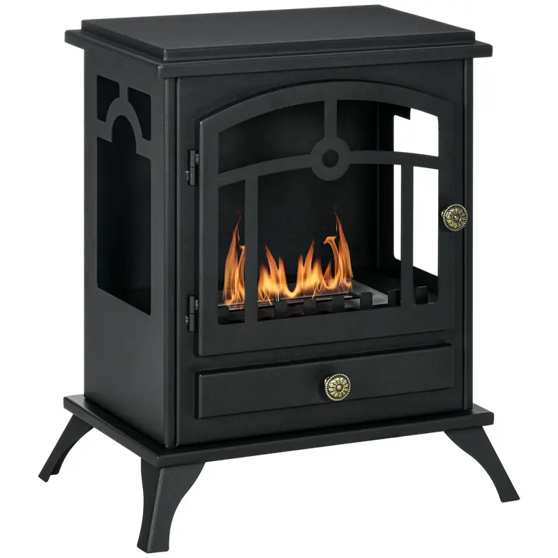 Freestanding Bioethanol Fireplace Stove with 1.2 L Stainless Steel Burner Extinguishing Lamp 3H Combustion Time for Indoors 20-25 m? 45x28x54 cm Black