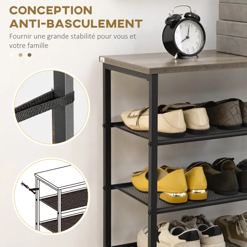 HOMCOM 8-stufiger Schuhregal Stauraum Schrank Schuh Organizer für 21 Paar Stahlrahmen Mit Holzoptik Oberregal