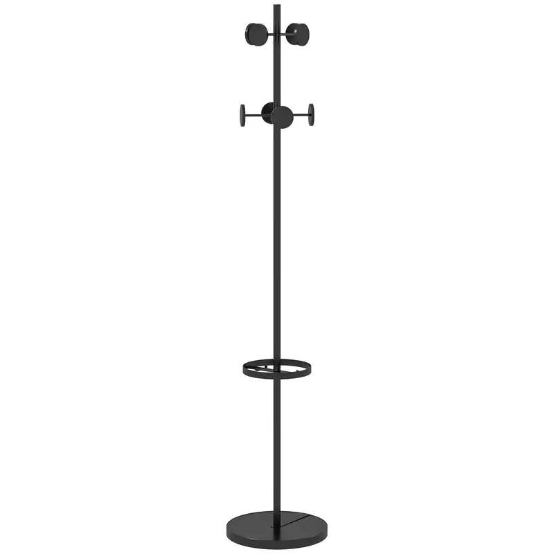 Freestanding Coat Rack with Umbrella Stand Metal Coat Stand with 12 Hanging Hooks for Umbrellas Bags Tree Shape for Hallway Entryway Bedroom ?34x177 cm Black