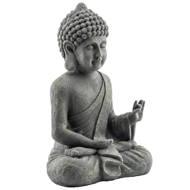Seated Buddha Garden Statue, Magnesium Oxide — Spiritual Indoor & Outdoor Decor, Dark Gray