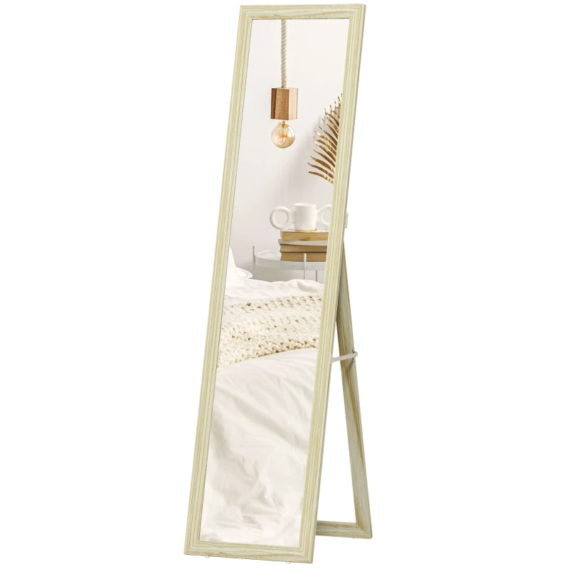 Full-Length Rectangular Floor & Wall Mirror, Natural Wood Finish — 37 x 37 x 154 cm (14.6 x 14.6 x 60.6 in)