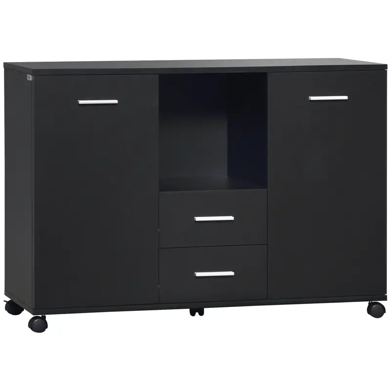 Multifunctional Office Cabinet with 360° Wheels, for Printers and Files, in Black Wood 100x40x71cm