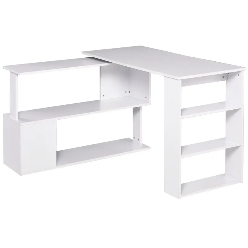 Bureau d'angle Rotatif HOMCOM Bureau en L avec Étagère 120x110x74,5 cm Blanc