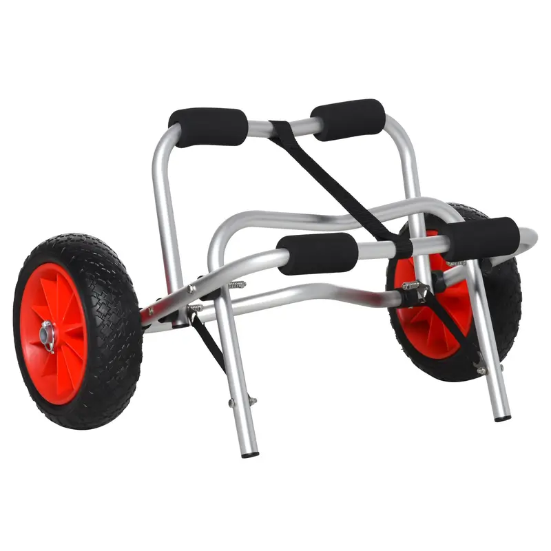 Aluminum Canoe Trolley Kayak Trolley Surf Trolley foldable with Strap Faux Leather Wheels Silver up to 75 kg 68 x 44.5 x 40 cm