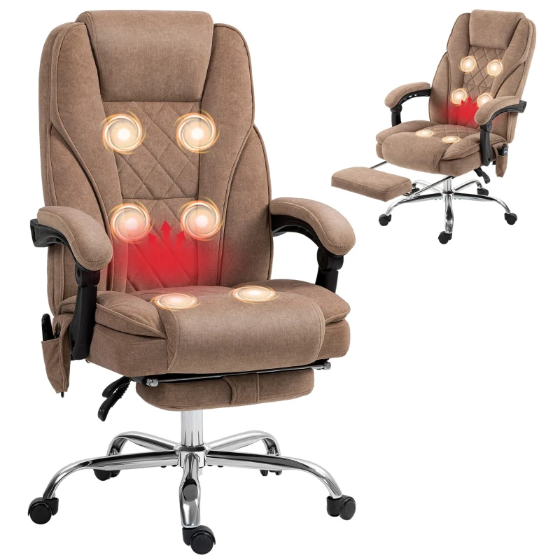 Office Chair with Vibration Massage — Ergonomic Reclining Desk Chair with Heated Lumbar, Height-Adjustable Swivel, Footrest, Remote, Side Pocket, Brown Velvet
