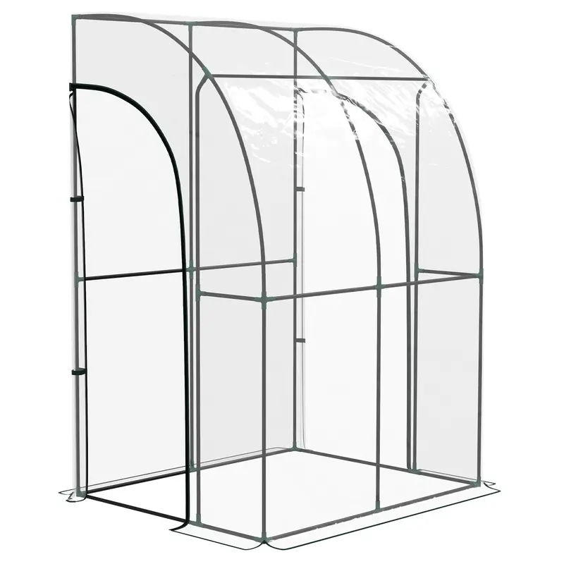 Serre de jardin adossée Outsunny, serre de balcon, bâche en PVC renforcé, cadre en acier, 2 portes à fermeture éclair enroulables, pour légumes, plantes et fleurs, intérieur et extérieur, 143x118x212c