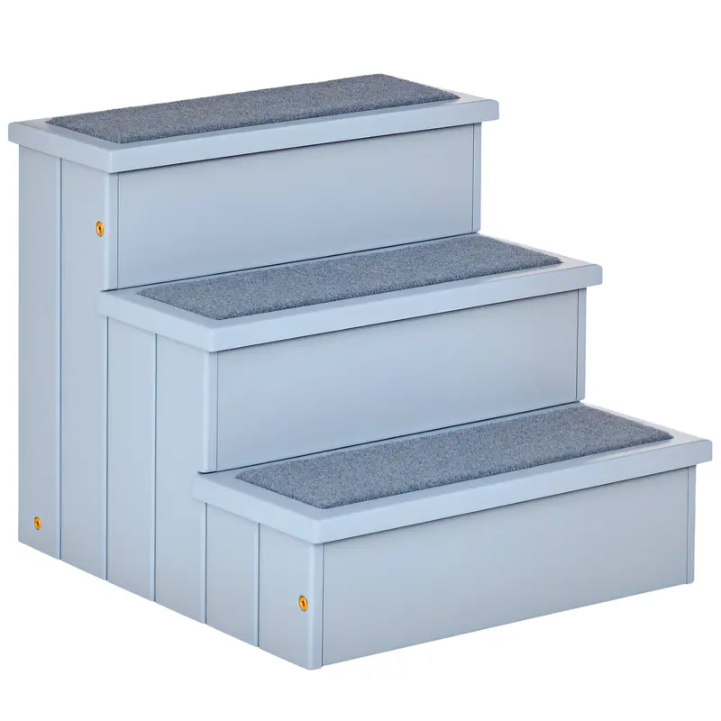 Pet Stairs 3 Steps Cat Stairs Pet Stairs for Dogs and Cats Animal Stairs Entry Aid with Carpet Storage Space for Sofa Bed Fir Wood Gray 40.5 x 44.5 x 38 cm