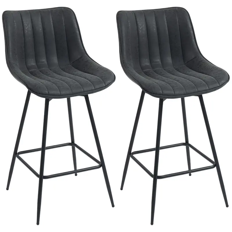 2-Pack Bar Stools, 26.8 in Swivel Counter Stools with Backrest, Padded PU Leather, Footrest & Steel Legs for Kitchen Island and Dining – Black