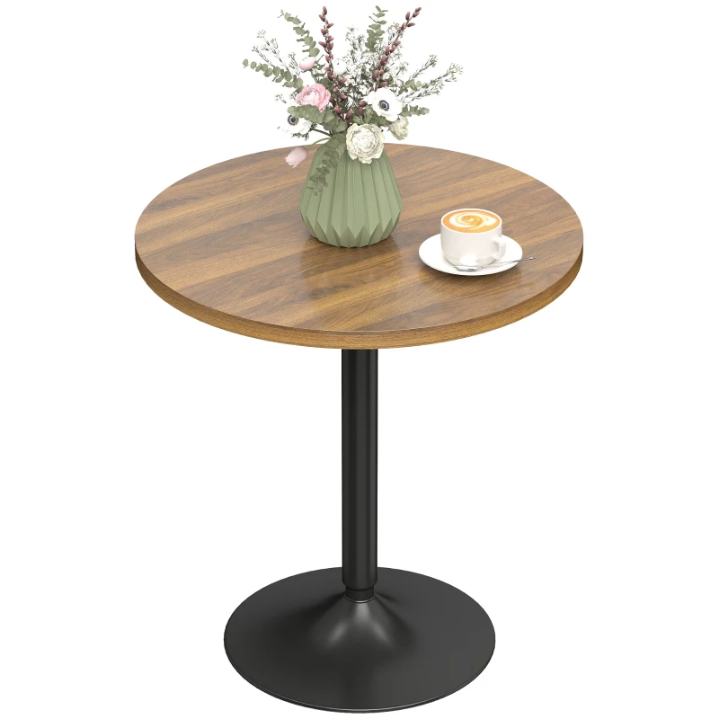 24" Round Bar Table, Walnut Top with Matte Black Metal Frame, Non-Slip Feet
