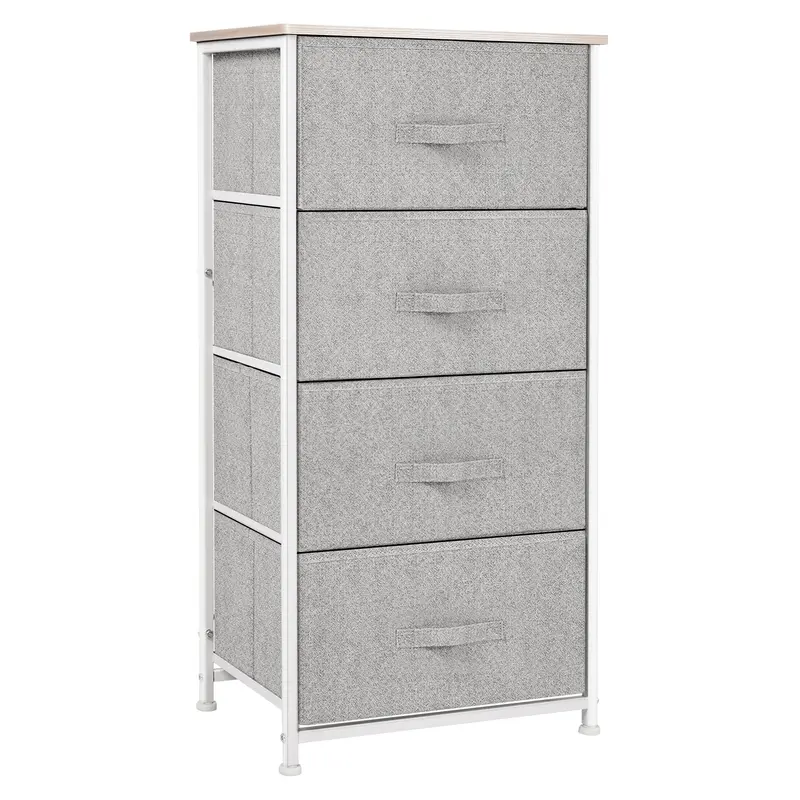 HOMCOM Commode avec 4 Tiroirs en Tissu - Armoire de Rangement Multifonctionnelle pour Chambre, Salon, Couloir 45x30x92 cm Gris