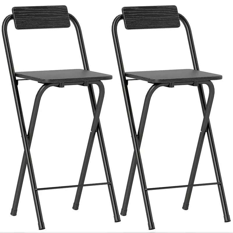 HOMCOM 2er Set faltbare Barhocker, Barstühle, hohe Küchenstühle mit Rückenlehne und Fußstütze, Stahlrahmen, 87 cm hoch