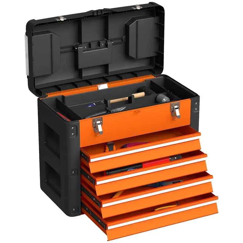 HOMCOM Werkzeugschrank, 49,7 x 25,3 x 40,7 cm, Werkzeugkiste mit 4 Schubladen, Mini