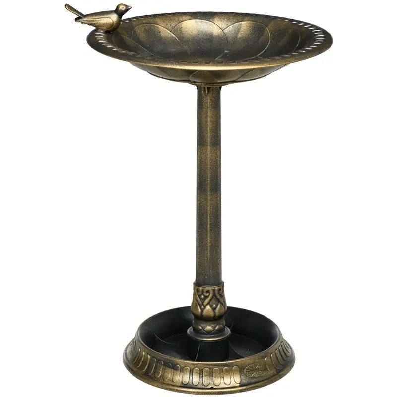Garden Bird Bath Outdoor 72 cm Height Bird Feeder with 2 Levels Containers Retro and Elegant Design Bird Waterer for Outdoor Bronze