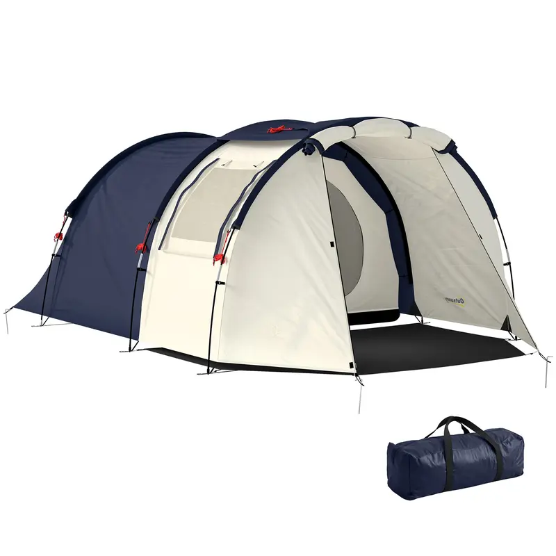 4-Person Tunnel Tent — Separate Living & Sleeping Areas, 3000mm Waterproof, Carry Bag — Navy & Cream