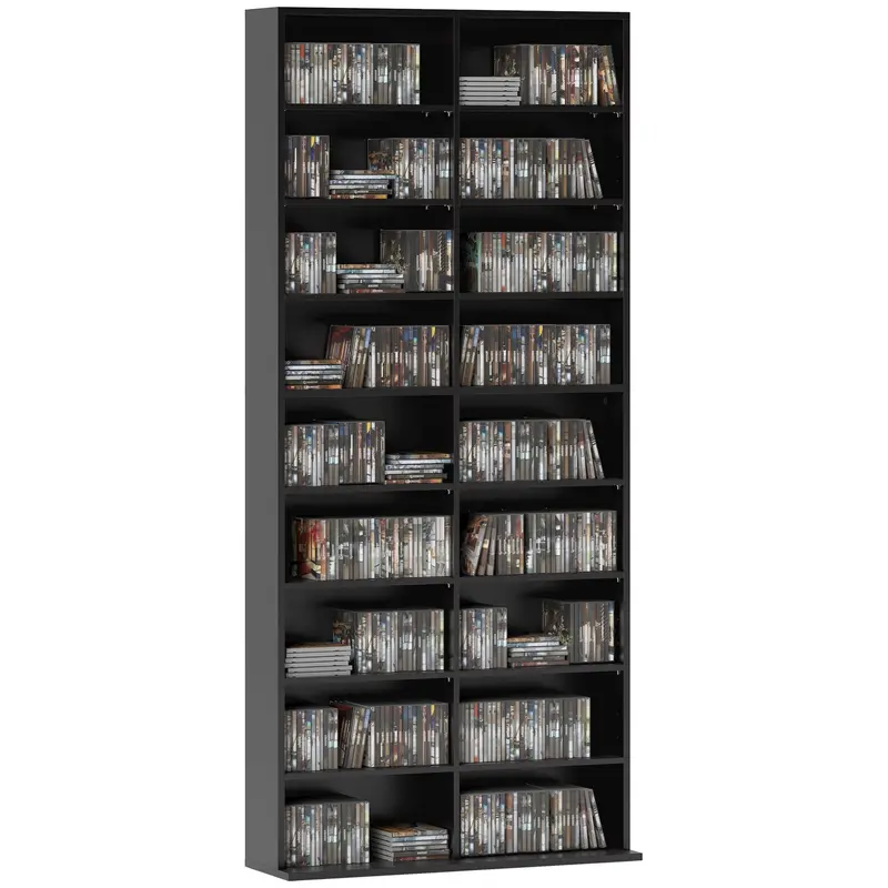 CD, DVD & Blu?ray Media Storage Tower — Holds up to 640 CDs / 360 DVDs / 430 Blu?rays, Adjustable Shelves, Black (30.9 x 9.4 x 68.9 in)