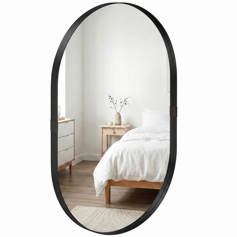 Wall Mirror 24 x 36 in, Tempered Glass & Aluminum Frame, Black — for Bathroom, Bedroom, Living Room, Hallway