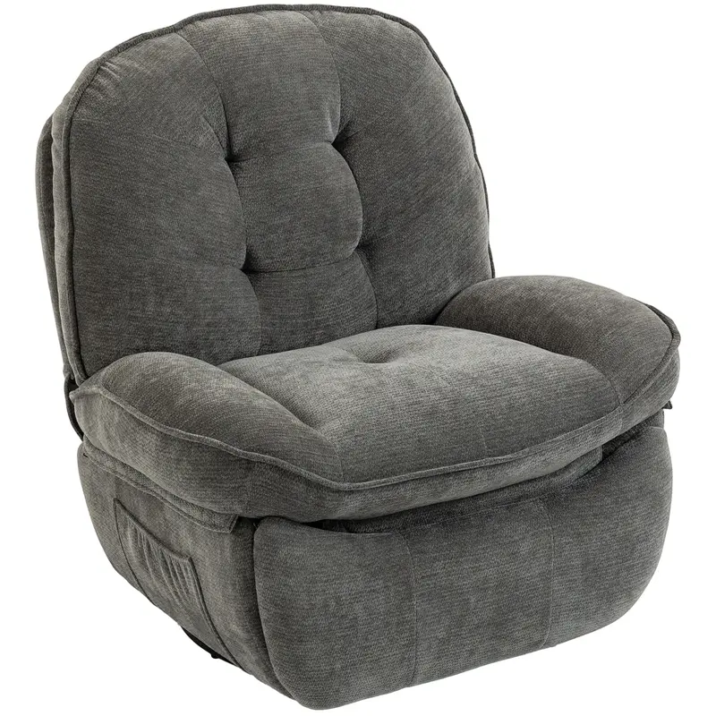 Fauteuil relax HOMCOM pivotant 360° et basculant, manuel en chenille, assise large, dossier haut, repose-pieds et poches latérales – Gris clair