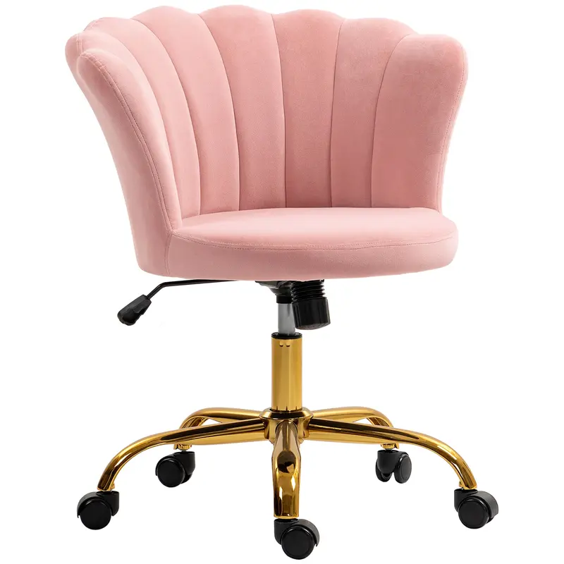 HOMCOM Samtbürostuhl, Make-up-Stuhl mit Blütenförmiger Rückenlehne, Höhenverstellbar, Wippfunktion, Gepolsterter und Drehbarer Sitz, Schalenstuhl für