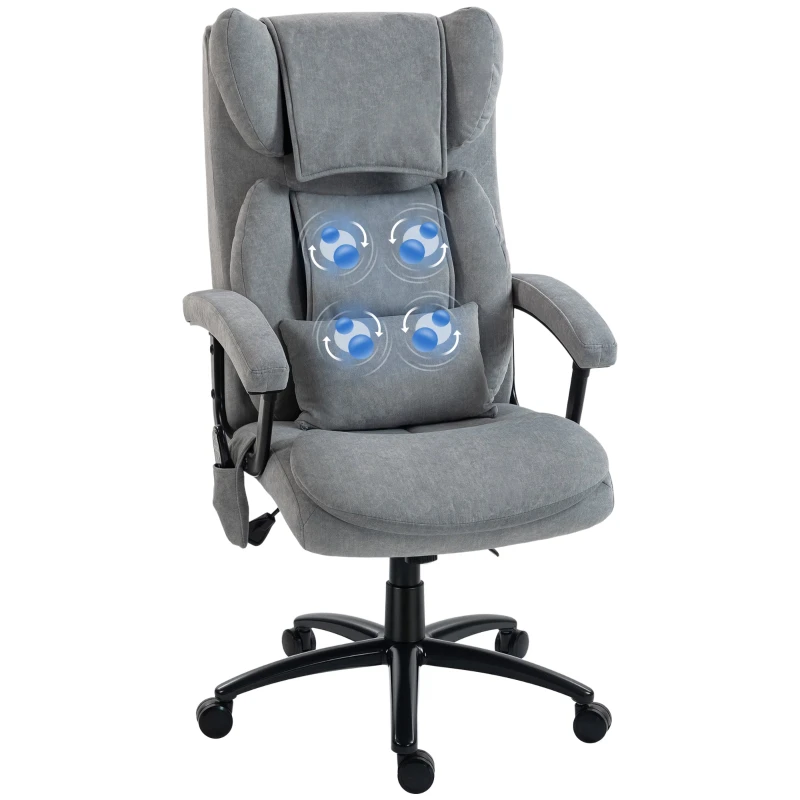 Ergonomic Office Chair with Massage & Rocking Function — High Back, 4 Kneading Massage Nodes, Lumbar Support, Height Adjustable, Printed Velvet, Gray