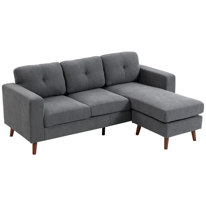 L-Shape Corner Sofa 192 cm (3-Seater) with Reversible Chaise, Corduroy Upholstery, Compact Corner Couch for Small Spaces, Living Room, Dark Gray