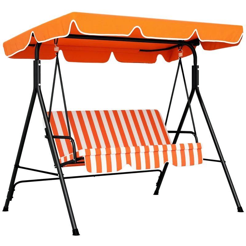3‑Person Outdoor Swing with Adjustable Canopy and Steel Frame, for Balcony, Terrace, Patio, 440 lb Capacity, 67.7 x 43.3 x 60.2 in, Orange