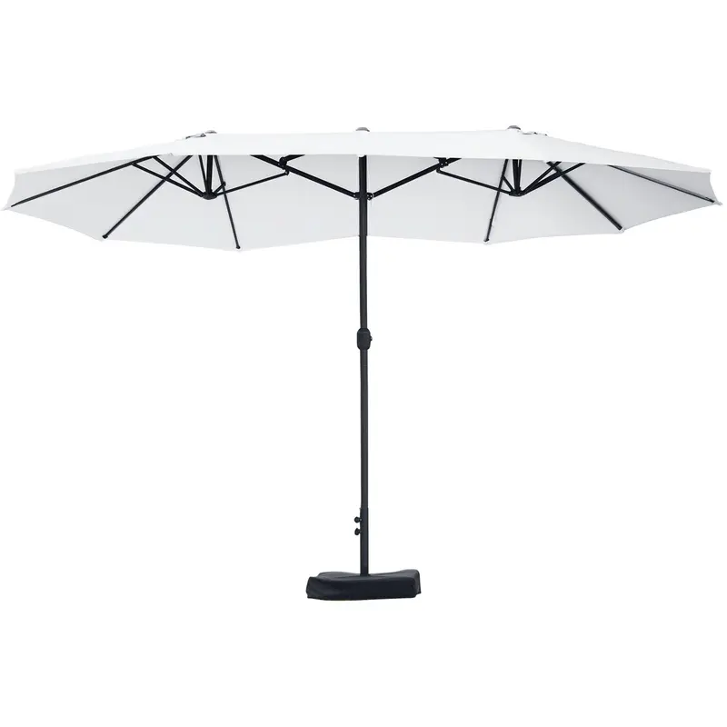 Outdoor Garden Double Rectangular Parasol 4.6L x 2.7W x 2.4H m with crank opening closing, sandbags and base included, for balcony, pool, beige