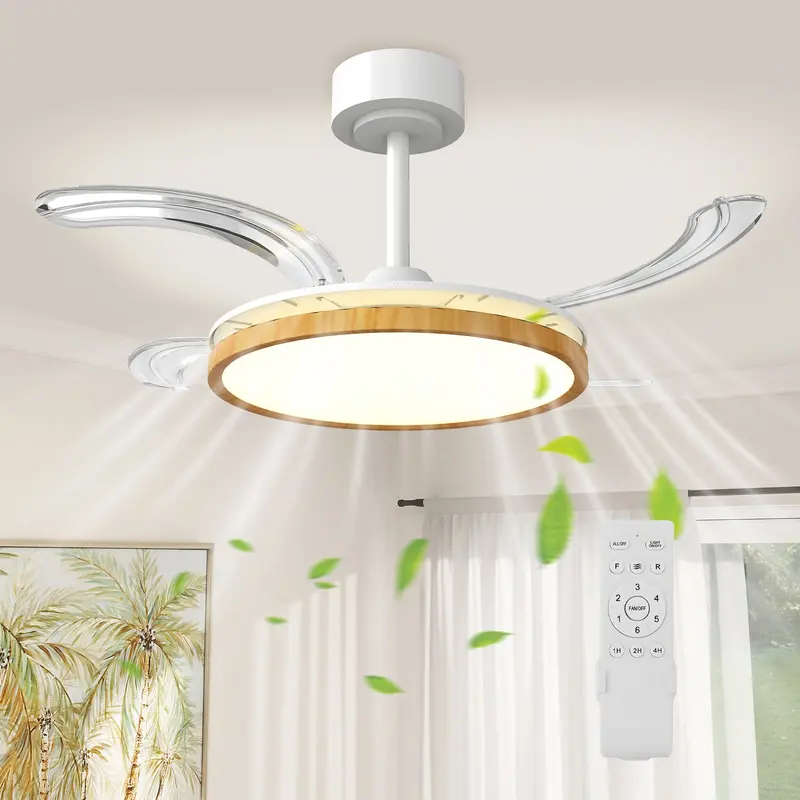 LED Ceiling Fan with Light, 80W, Reversible DC Motor, Quiet Ceiling Fan Lamp, Remote Control, 6 Speeds, 3 Color Temps, Timer, for Living Room, ?95 cm (37.4 in), Natural