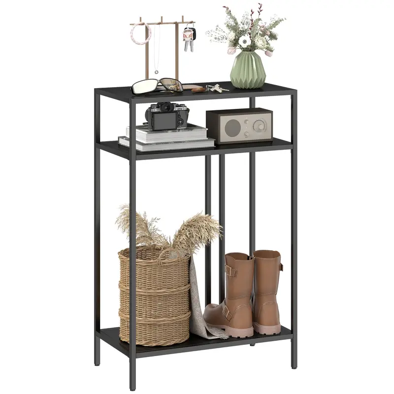 Narrow Console Table with 3 Tiers, Industrial Metal Side Table for Living Room & Hallway, 55 x 30 x 85 cm (21.7 x 11.8 x 33.5 in), Black