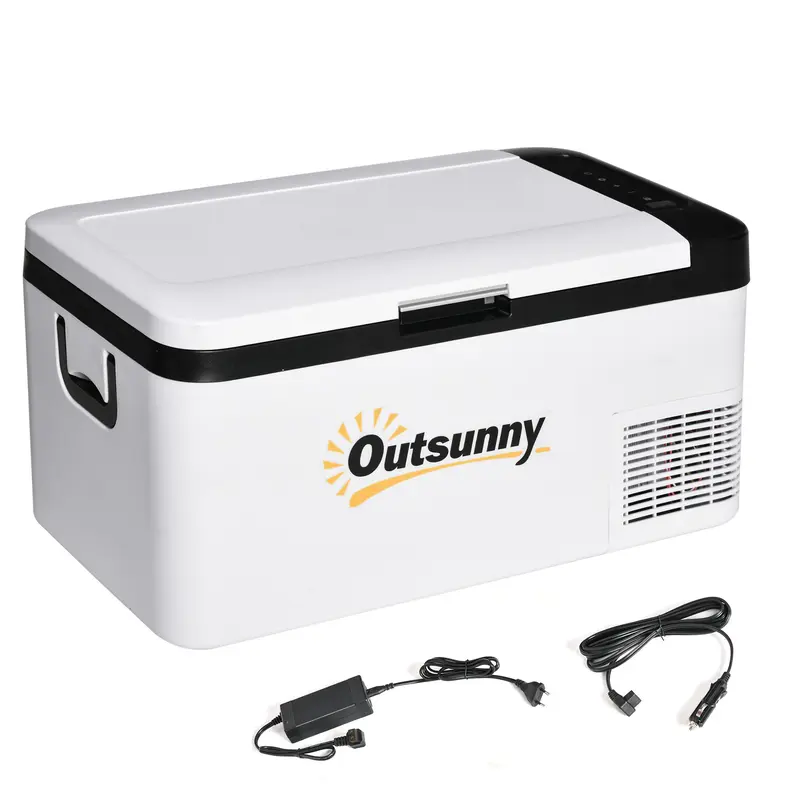 Portable Electric Cooler 18L 12/24V up to -20°C Fridge and Compressor Freezer for Car with LED Light and Foldable Handles Low Energy Consumption for Home Camping 58.5x33.5x29.2 cm White