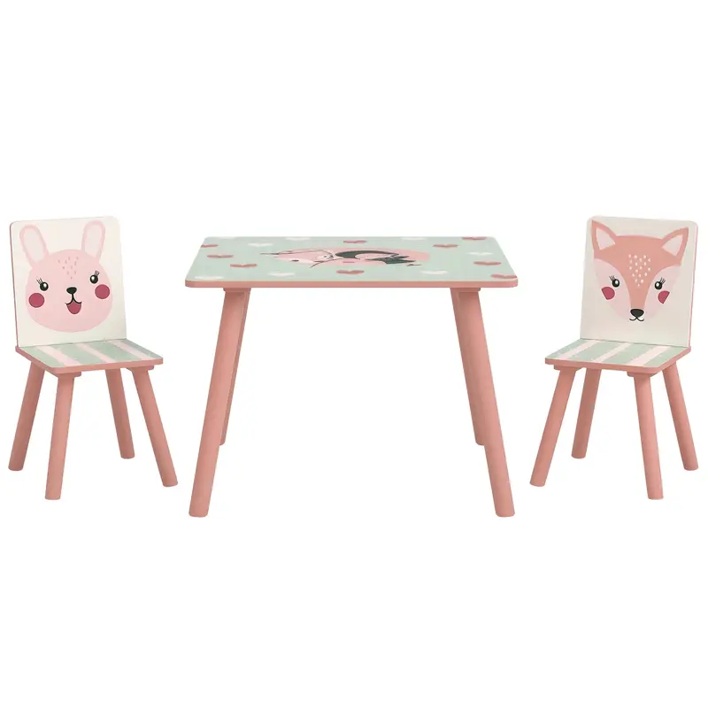 ZONEKIZ 3-Piece Kids Table and Chairs Set Children's Table with 2 Chairs Furniture Set for Activities for Children aged 3-8 Years for Bedroom Playroom Pink and White