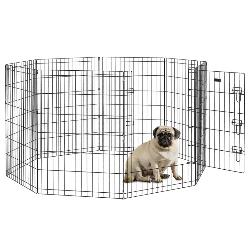 Modular Pet Playpen for Dogs, Rabbits & Small Pets – Foldable Indoor/Outdoor Wire Fence with Lockable Door, 8 Panels, 24 x 36 in (61 x 91 cm), Black