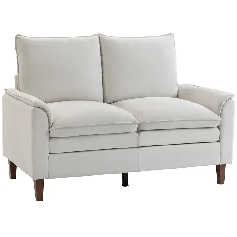 57.5 in 2-Seater Loveseat Sofa, Modern Chenille with Dual-Layer Cushioning, Pocket-Spring Seat, Deep Seating, High Back & Rubberwood Legs – Cream White
