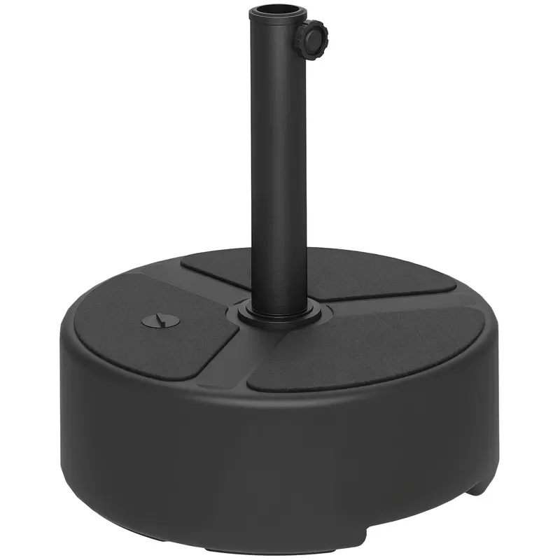 Fillable HDPE Umbrella Base — Round Stand for ?38/?48 mm Poles, Holds 44 lb (20 kg) Sand or 40 lb (18 kg) Water, For Balcony/Patio/Garden — Black