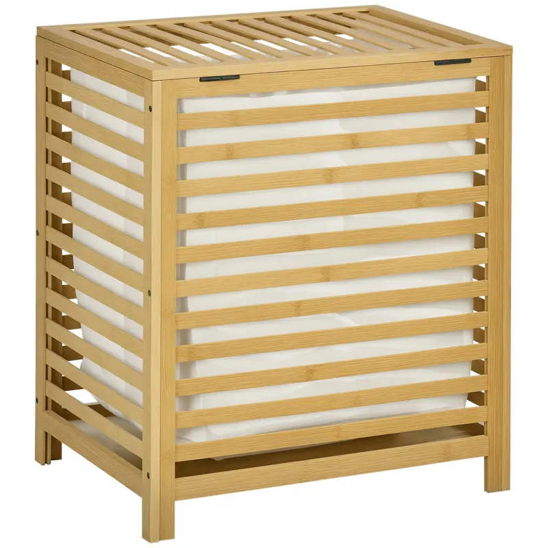 HOMCOM Wäschekorb 55L, Wäschebox mit Deckel, Abnehmbarer Wäschebeutel für Schlafzimmer, Badezimmer, Bambus, 50 x 36 x