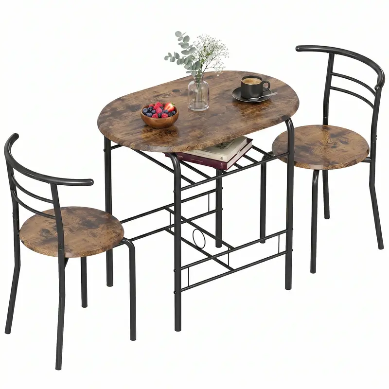 3-Piece Dining Set – 31.5 in Table with 2 Chairs & Shelf, Rustic Brown, Ideal for Small Spaces