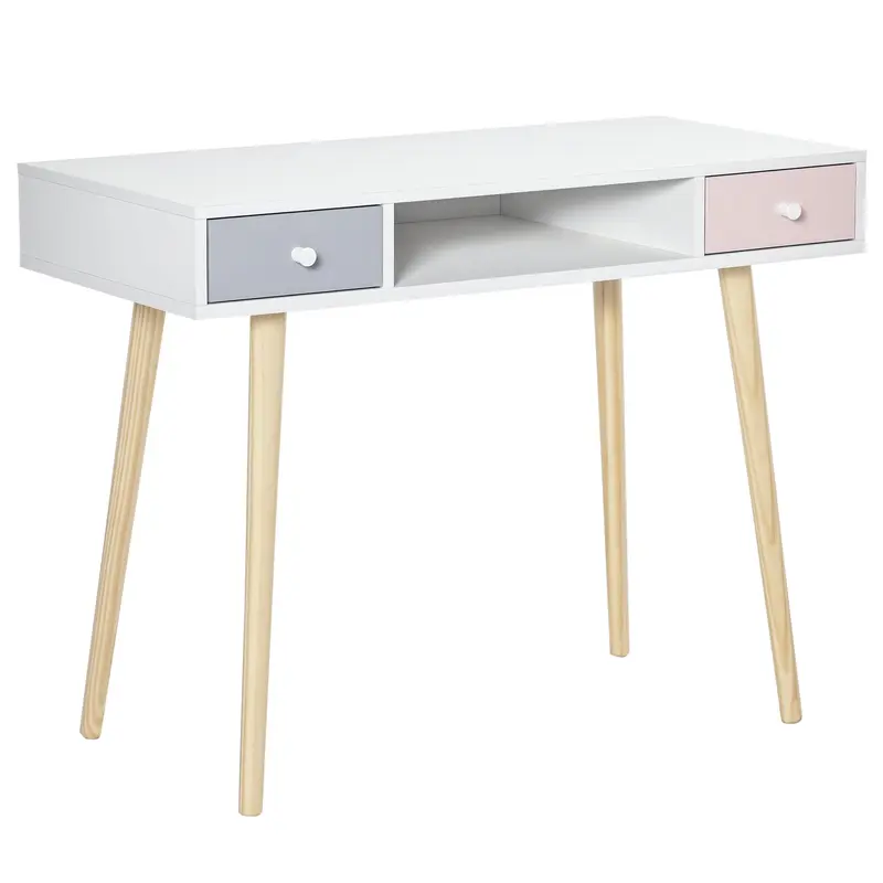 Children's Desk Console Table with 1 Open Compartment and 2 Drawers Nordic Style for Study Entry Bedroom 100x48x76.5 cm Multicolor