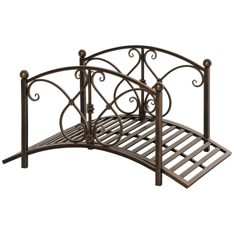 Vintage Metal Garden Bridge, Decorative Bridge with Floral Elements, 99x68x53cm, Bronze