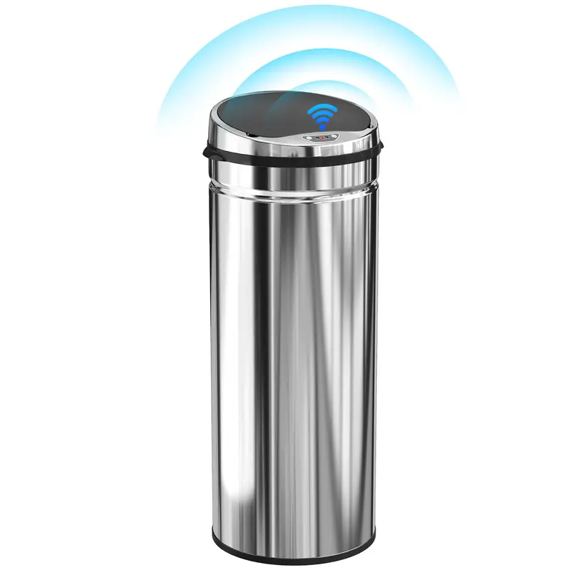 50L Automatic Trash Can, Stainless Steel Motion Sensor, Black & Silver