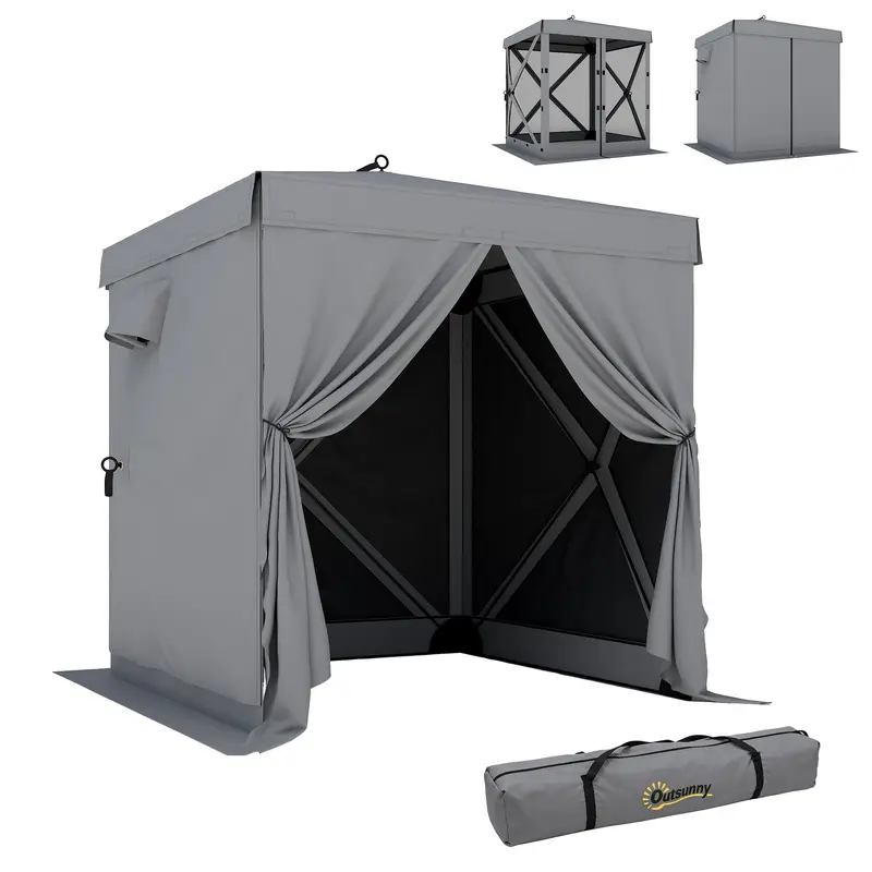 6'1" x 6'1" Pop Up Gazebo with Mesh Sidewalls, Waterproof UPF30+ Garden Canopy, Foldable Camping Shelter with Removable Panels, Guy Ropes and Ground Stakes, Dark Grey