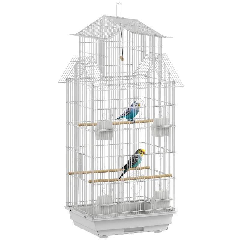 Steel Bird Cage Aviary with Feeders, Perches, Swing & Removable Tray — Large White, 50.5 x 41 x 104 cm (19.9 x 16.1 x 40.9 in)