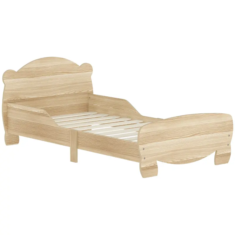 Kids Bed for +3 Years 140x70 cm Wooden Children's Bed Teddy Bear Shaped Headboard 80 kg Load for Natural Bedroom