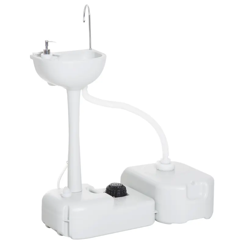 Camping Sink including 17L Water Tank Foot Pump Towel Holder Sink Mobile Washing Station for Outdoor Camping Garden Travel Gray