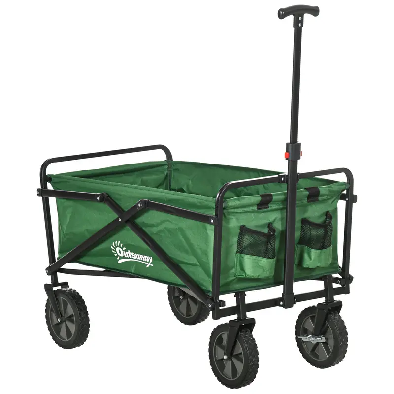 Foldable Transport Cart with Adjustable Handle Universal Wheel Brake for Beach Garden Camping Steel Frame Load 40 kg 83x50x69-99 cm