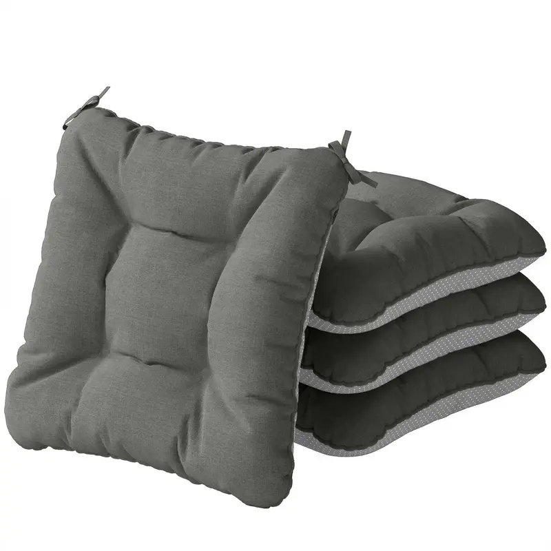 4-Pack Outdoor Chair Cushions with Ties & Non-Slip Back, Water-Resistant, UV30+ Protection, 15.6 x 15.6 x 4 in (39.5 x 39.5 x 10 cm) — Dark Gray