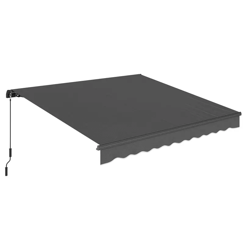 Manual Retractable Awning 11.5' x 9.8' Patio Sun Shade, Adjustable 0–30° Tilt, Crank Handle, Aluminum Frame, UV50+ Waterproof Polyester Garden Awning, Dark Grey