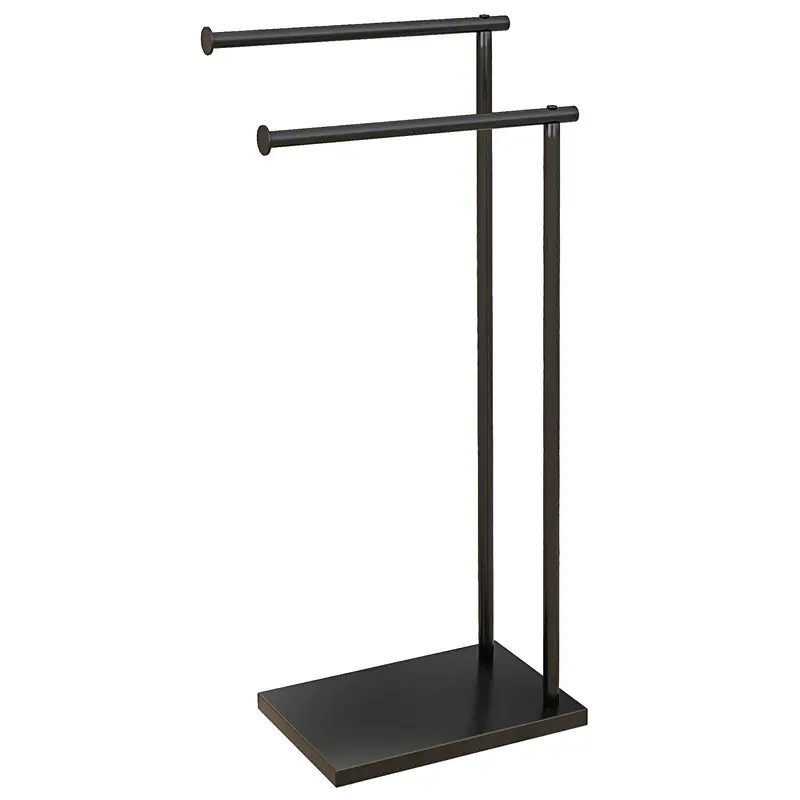 2-Tier Freestanding Towel Rack Ladder Bathroom Towel Rack with 2 Bars and Metal Frame Modern Style L Shape 35.5x20x78 cm Black