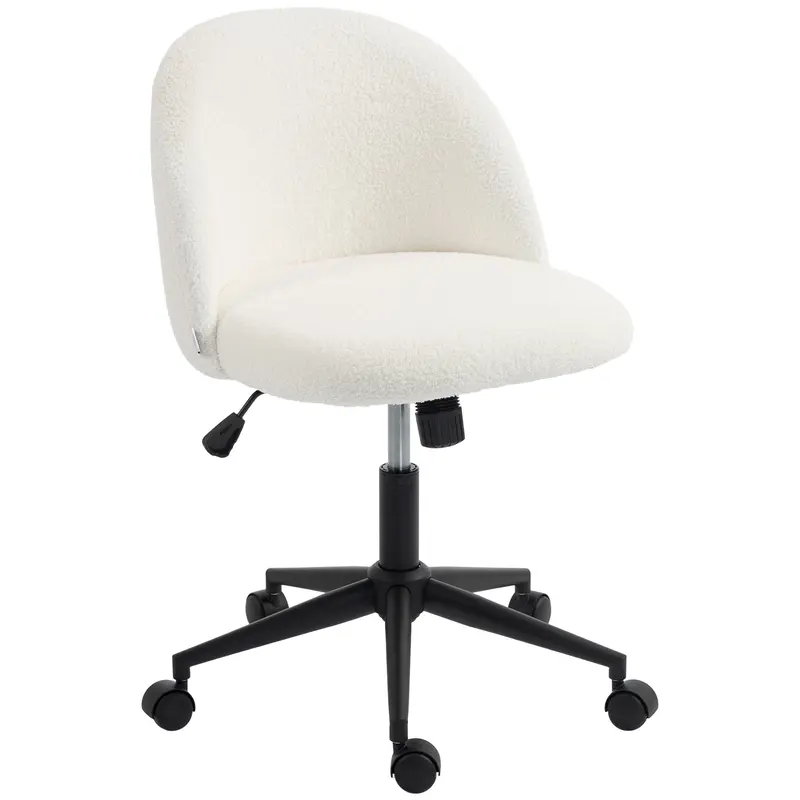 Adjustable Office Chair with Teddy Fleece, Swivel Casters, Tilt Function, Up to 265 lb, Vanity/Bedroom Desk Chair – Cream