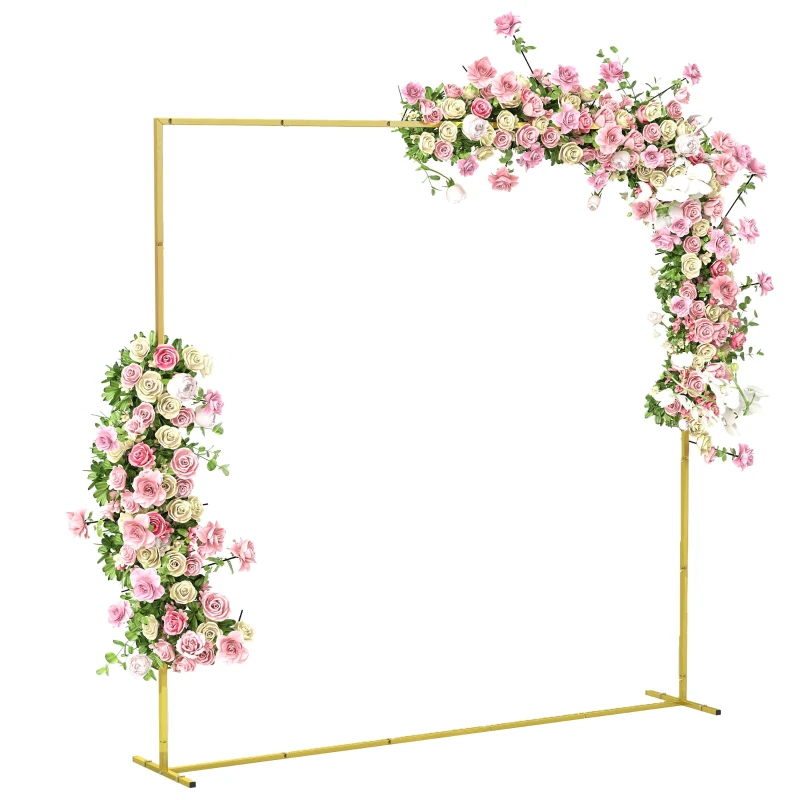 Metal Rose Garden Arch, 200 x 200 cm (78.7 x 78.7 in) — Square Wedding Arch with U Stakes, Weather-Resistant, for Climbing Plants, Patio & Terrace, Gold