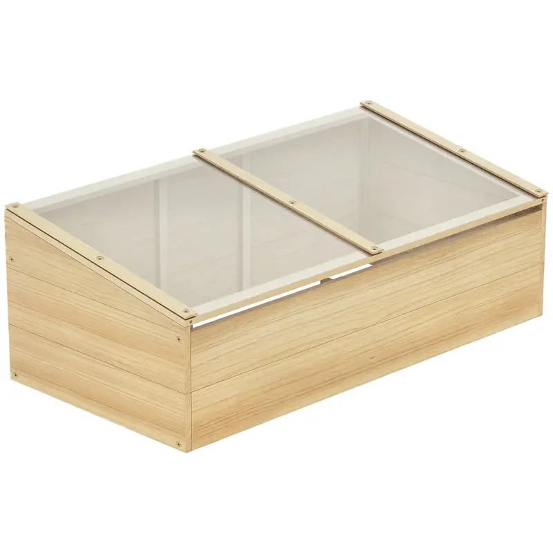 Boîte de plantation en bois Outsunny avec cadre froid, système de jardinage pour balcon, 100 x 50 x 35 cm, Naturel, Bois de sapin, Panneau PC